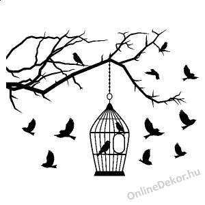 Wall sticker, Wall tattoo, Wall decoration, Wall decal - Animal - Tree with cage 2280